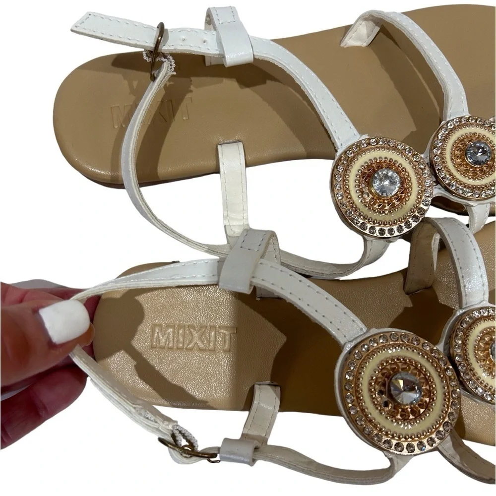 Mixit MX Sandal Foula Women’s White/Gold Beaded Strappy Sandal Size-6 NWOT